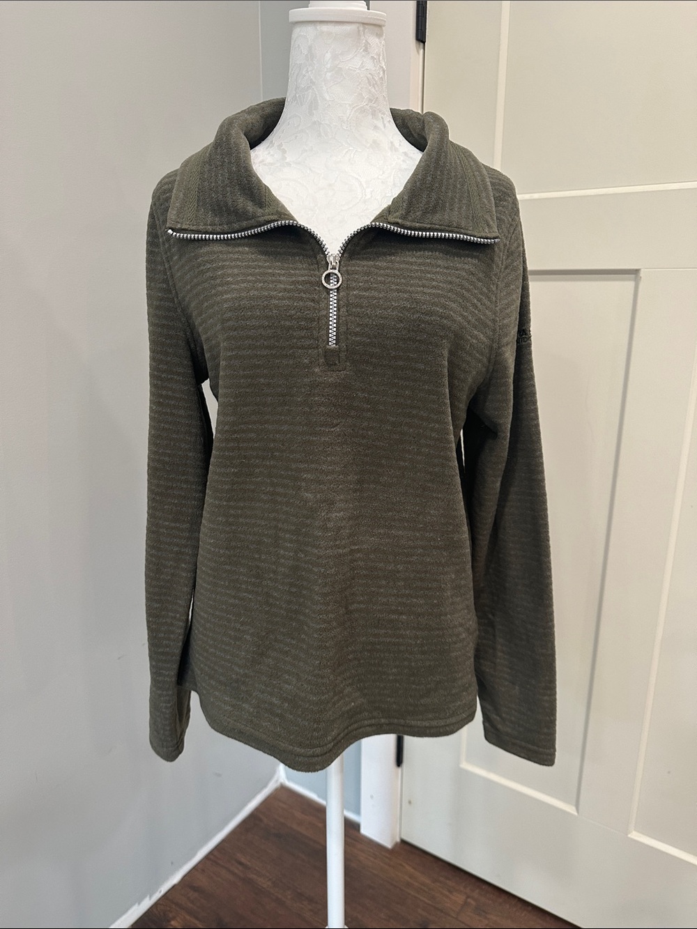 Olive Half-Zip Cowl Neck Pullover Sweater